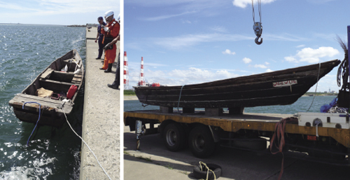 亡命に使用された小型木造船