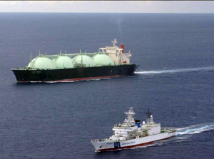 巡視船「みずほ」と日本関係船舶の実働訓練